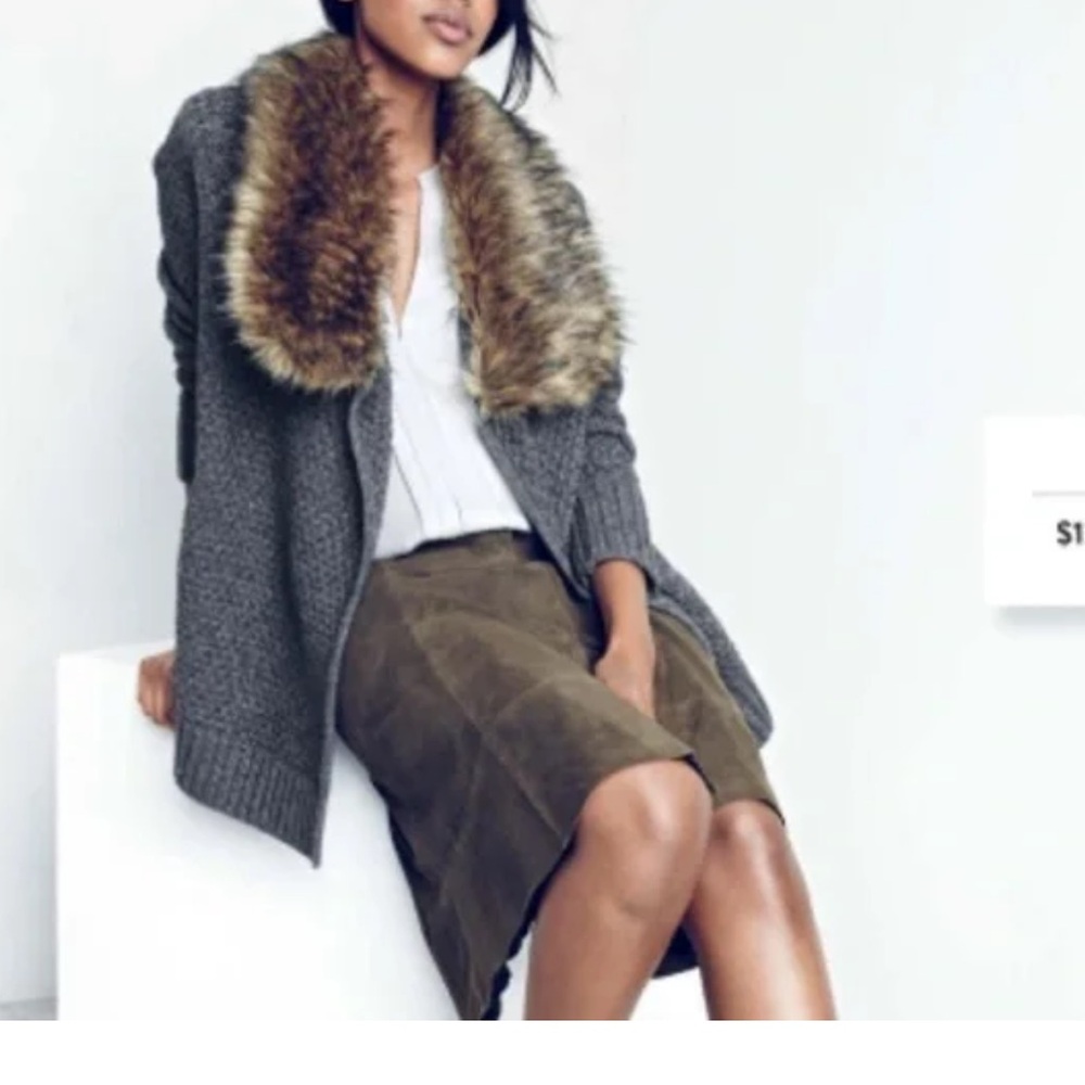 Joie Charcoal Teddy Jacket with Faux Fur Collar